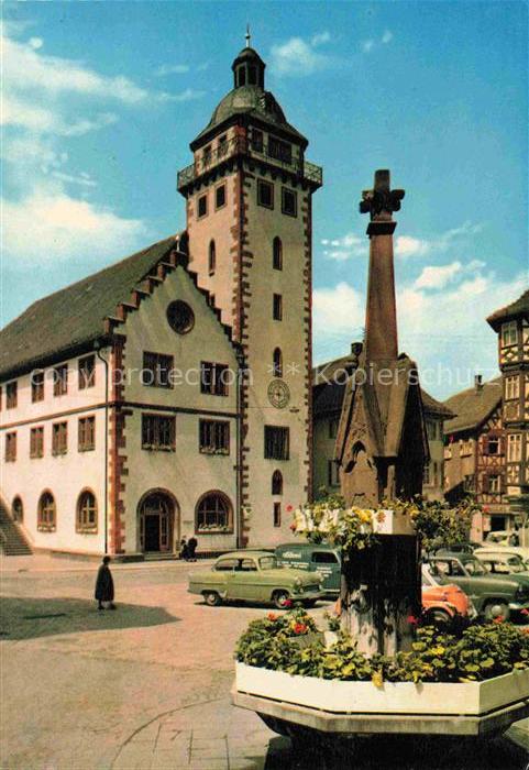 Mosbach Baden Neckar-Odenwald-Kreis BW Rathaus mit Brunnen