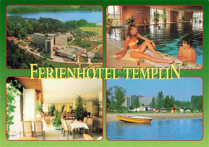 Templin Ferienhotel Templin am Luebbesee Fliegeraufnahme Speiseraum Hallenbad