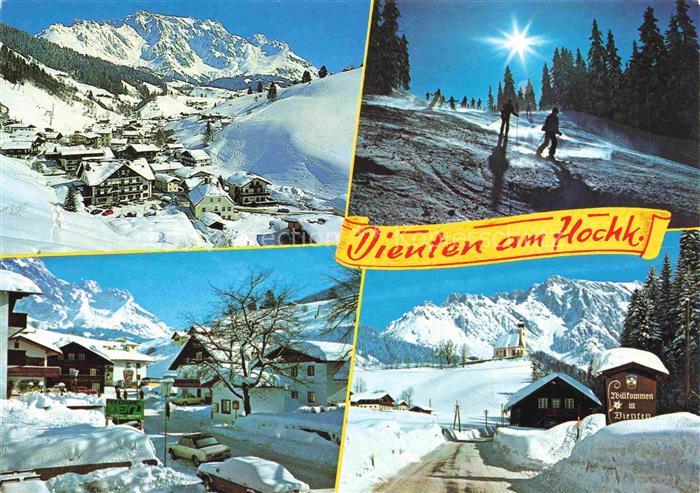 Dienten Hochkoenig Pinzgau-Pongau AT Panorama Skiabfahrt Ortsmotiv Eingang