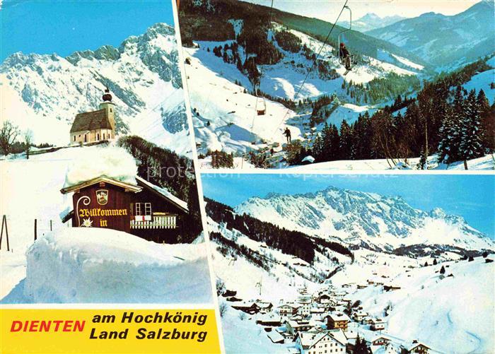 Dienten Hochkoenig Pinzgau-Pongau AT Ortseingang Kirche Skilift Panorama