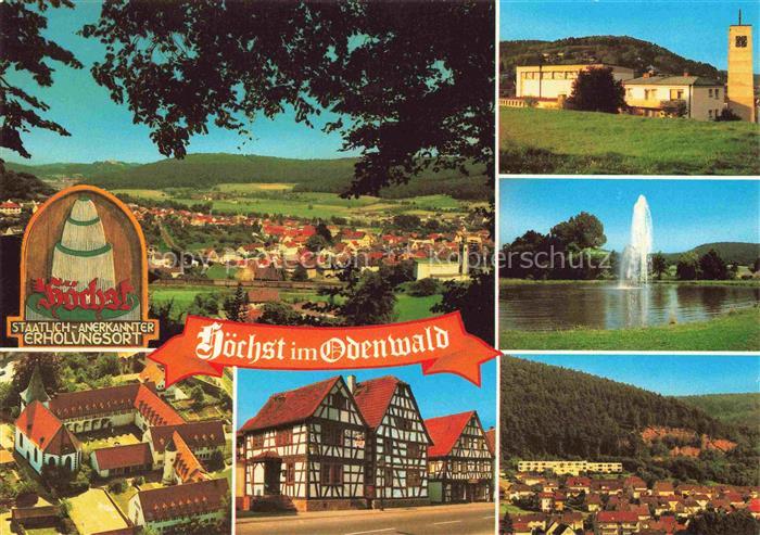 Hoechst Odenwald Hessen Panorama Fliegeraufnahme Kirche Fontaene Fachwerkhaeuser