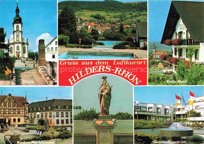 Hilders Rhoen Kirche Schwimmbad Rhoen Hotel Kirch und Marktstrasse Marienstatue