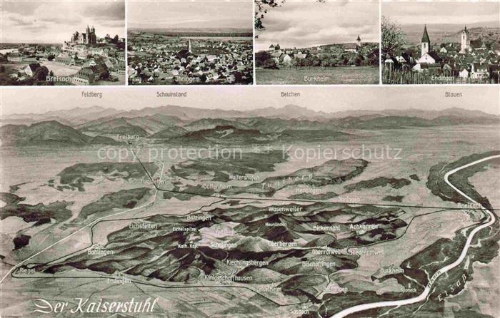 Kaiserstuhl Region Panoramakarte mit Breisach Ihringen Burkheim Endingen