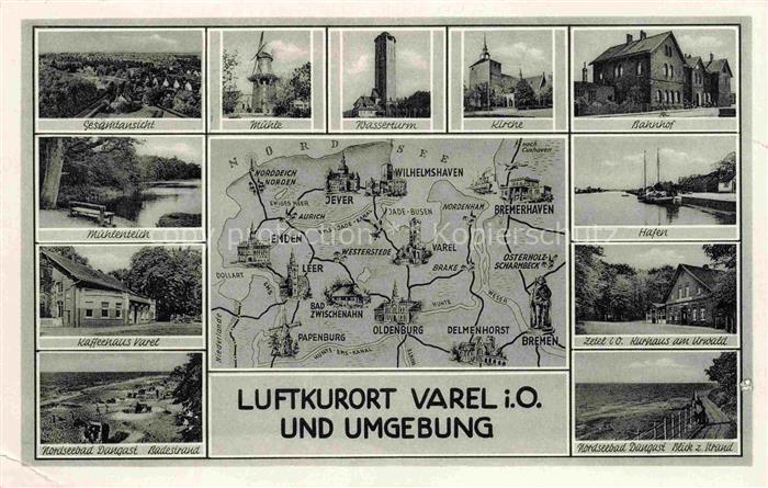 Varel Jadebusen Friesland Niedersachsen Gebietskarte Panorama Muehle Wasserturm