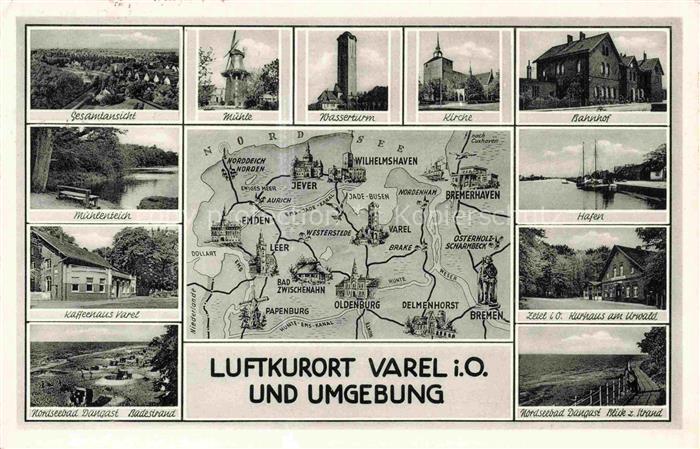 Varel Jadebusen Friesland Niedersachsen Gebietskarte Panorama Muehle Wasserturm