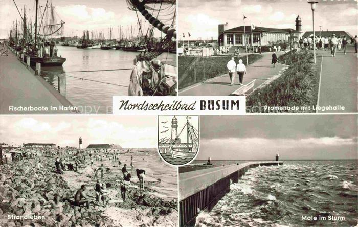 BueSUM Nordseebad Fischerboote Promenade mit Liegehalle Stranspartie Mole im Stu