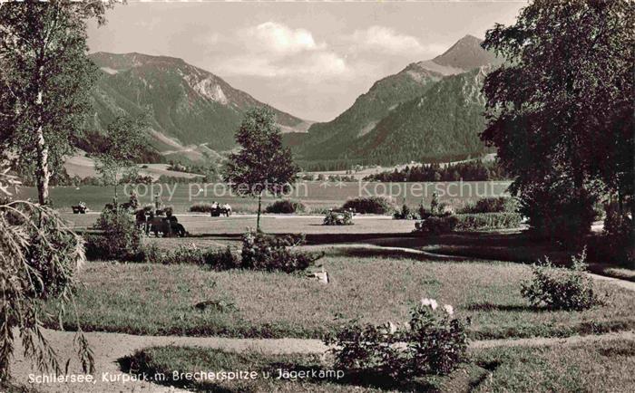 Schliersee Bayern Kurpark mit Brecherspitze und Jaegerkamp