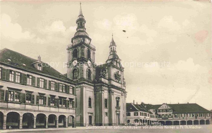 LUDWIGSBURG BW Stadtkirche mit Geburtshaeusern von Justinus Kerner und Fr Th Vi