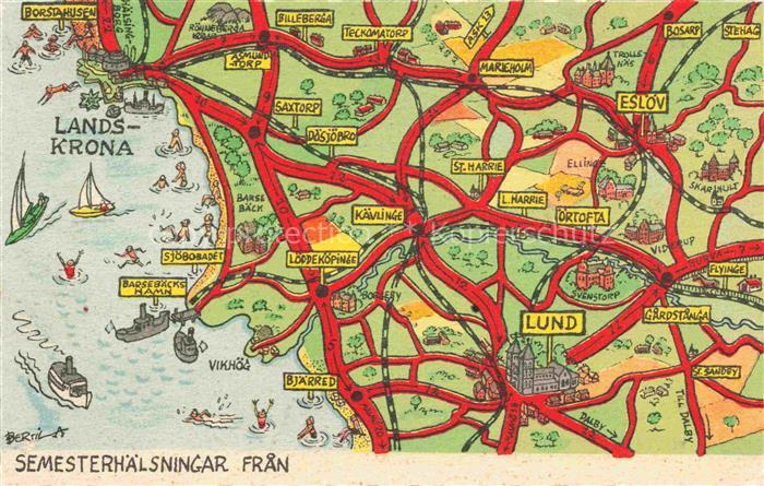 Lund  Skane Lan Sweden Gebietskarte mit Landskrona