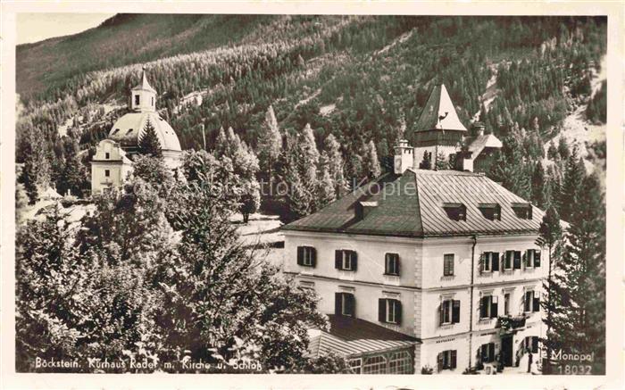 Boeckstein Bad-Gastein Pinzgau-Pongau AT Kurhaus Rader mit Kirche und Schloss