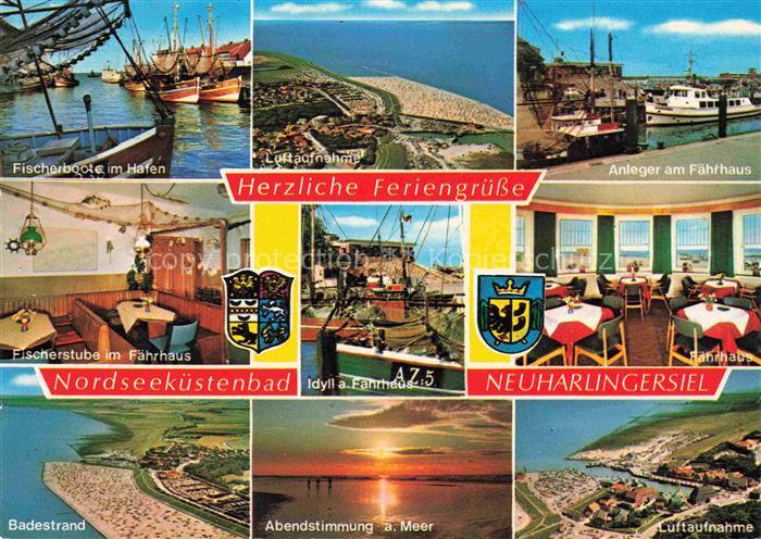 Neuharlingersiel Nordseekuestenbad Faehrhaus Fischerboote Strand