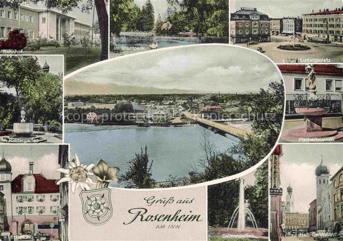 ROSENHEIM  Bayern Bahnhof Stadtpark Ludwigsplatz Riedergarten Mitteltor Fischerb