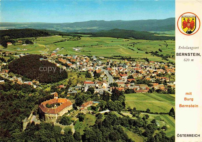Bernstein Burgenland AT Panorama Erholungsort mit Burg Bernstein