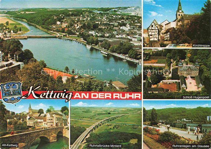 Kettwig Panorama Blick ueber die Ruhr Kirchtreppe Schloss Hugenpoet Alt-Kettwig
