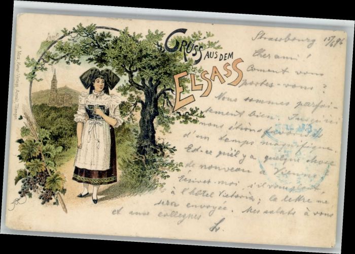 Strasbourg Alsace Strassburg Münster Tracht Litho