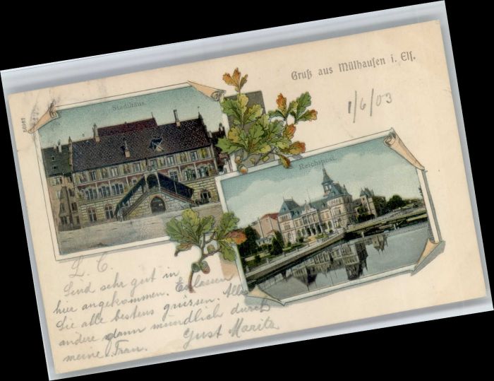 Muelhausen Elsass Mülhausen Stadthaus Reichspost Litho