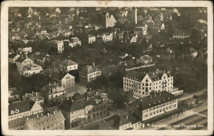Ravensburg Wuerttemberg Ravensburg Fliegeraufnahme Bahnhofhotel Hildenbrand