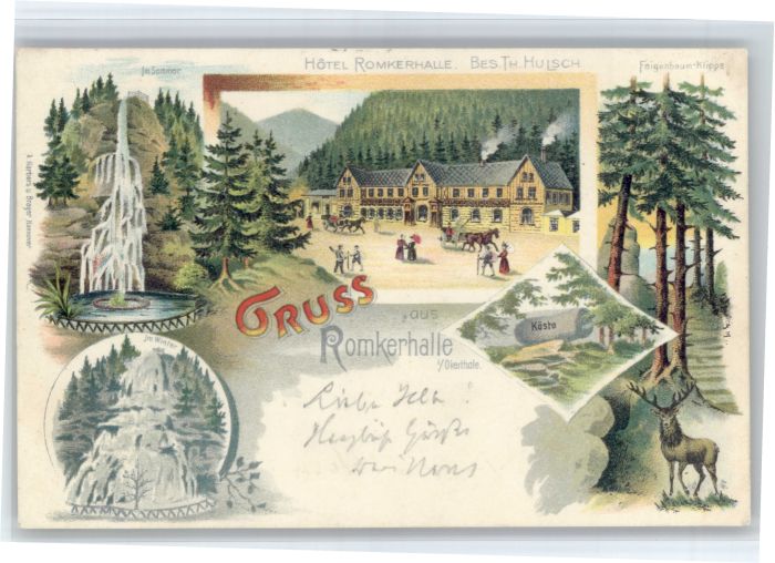 Oker [Stempelabschlag] Hotel Romkerhalle Wasserfall Kaeste Hirsch