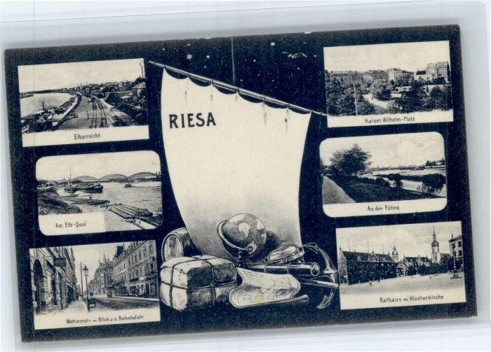 Riesa Sachsen Riesa Wettinerstrasse Faehre Rathaus Kloster Kirche  Kaiser Wilhel