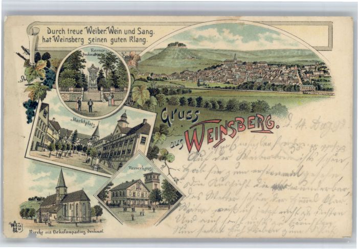 Weinsberg Marktplatz Kernerhaus Kirche Oekolampadius Denkmal