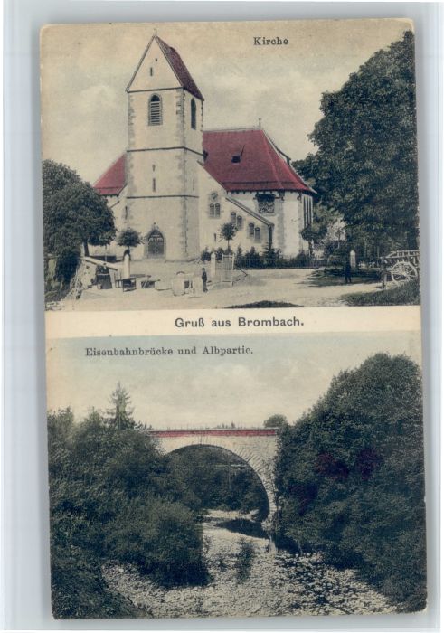 Brombach Loerrach irche Eisenbahnbruecke Karte von ca 1910 *