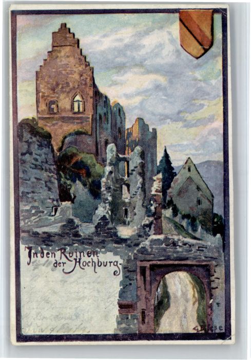 Emmendingen [Stempelabschlag] Ruinen der Hochburg Kuenstler Cafe Biese