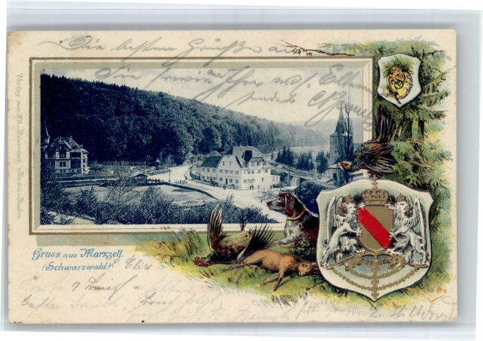 Marzell Praegedruckkarte Hund Hase Wappen