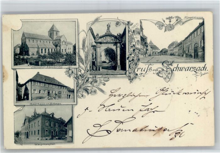 Schwarzach Main Schwarzach Abteikirche Gasthaus Schwan Waisenanstalt Klostertor