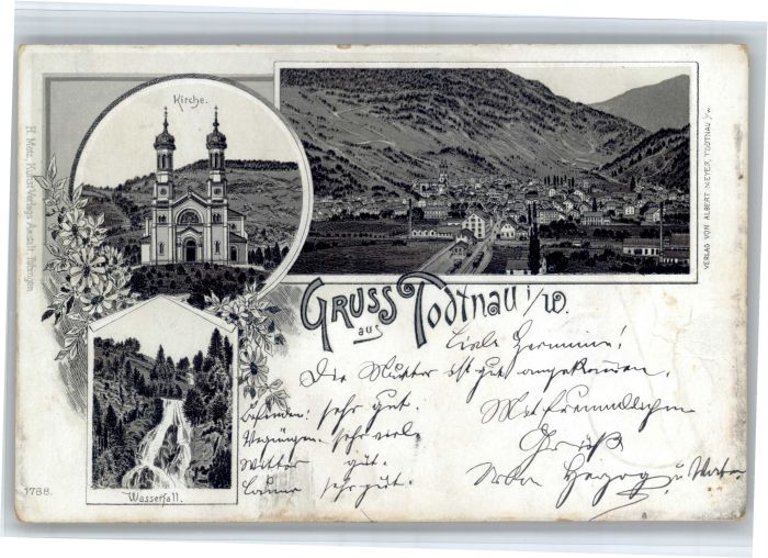 Todtnau Wiesental Kirche Wasserfall Litho