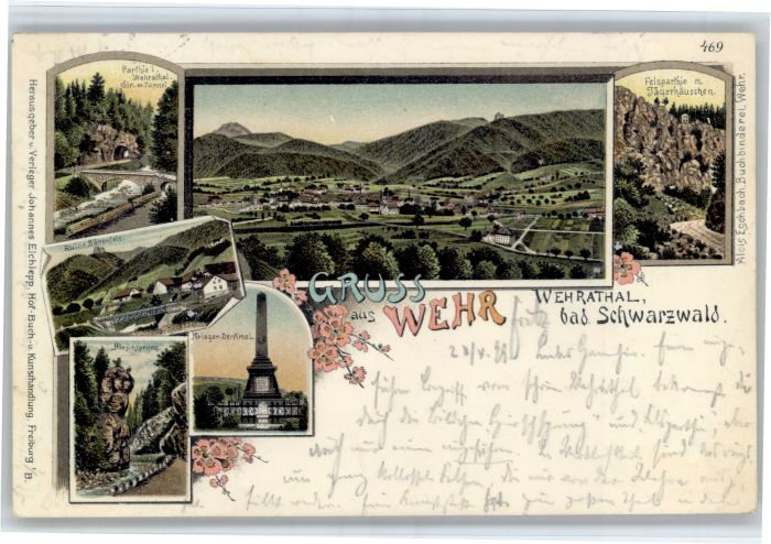 Wehr Baden Schwarzwald Wehrathal Ruine Baerenfels Hirschsprung Litho