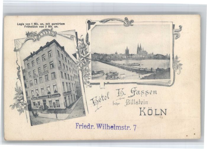 Koeln Rhein Koeln Hotel H. Gassen Billstein Restaurant