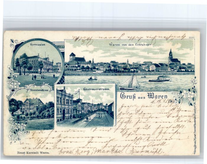 Waren Mueritz chule Feierabendheim Guestrowerstrasse Ecktannen Litho x