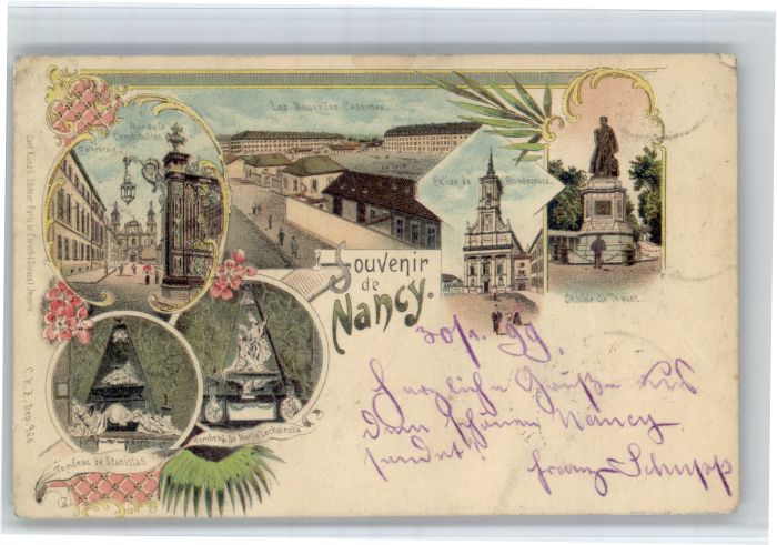 Nancy Lothringen Nancy Caserne Statue Eglise Litho