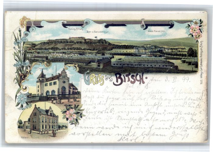 Bitsch Lothringen Bitsch Kasino Postamt Litho Kaserne