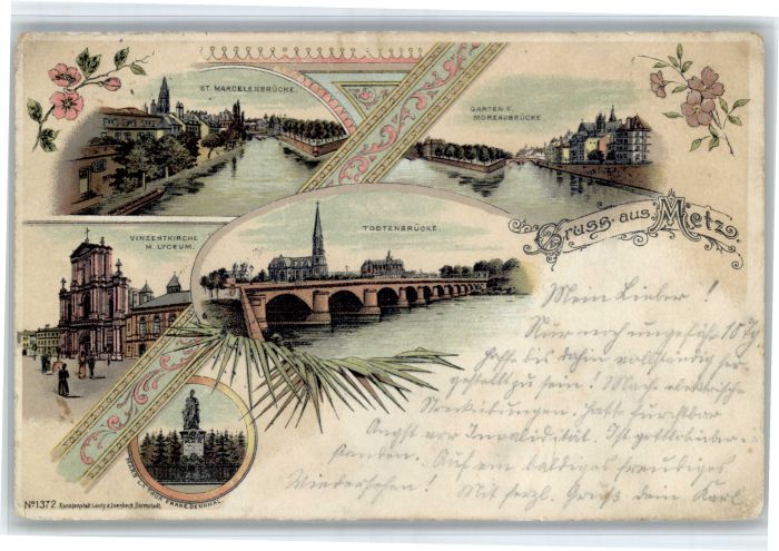 Metz  57 Moselle Metz Brücke Kirche Denkmal Litho