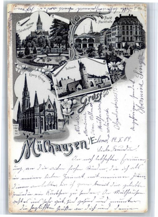 Muelhausen Elsass alvatorplatz Bollwerk Kirche Markt Mark