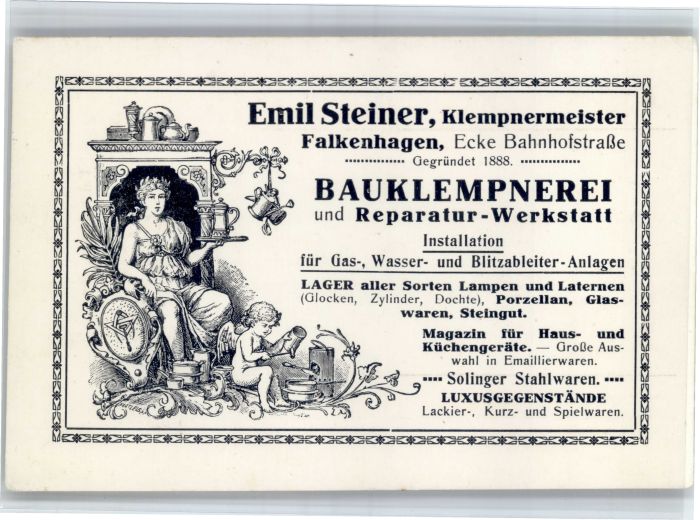 Falkenhagen [?] Emil Steiner Klempnermeister