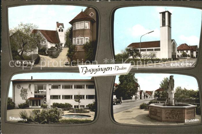 Buggingen Schulhaus Brunnen Kirche