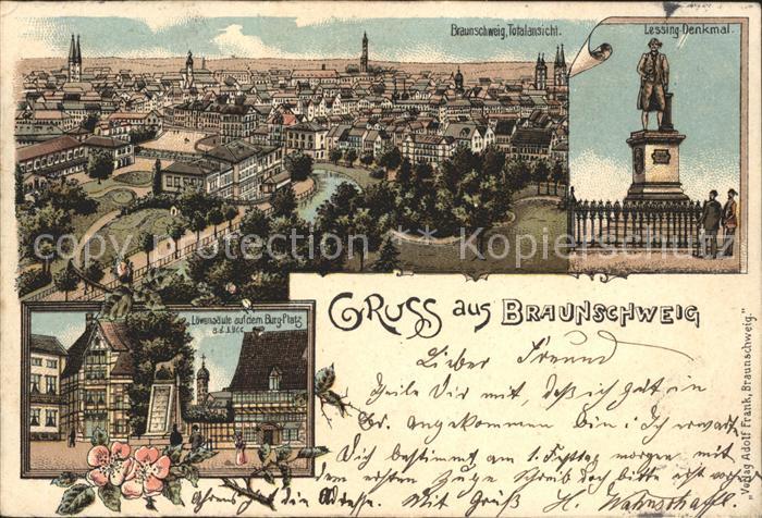 Braunschweig Lessing-Denkmal Loewensaeule auf dem Burgplatz Totalansicht