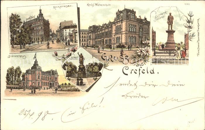 Coeln Rhein Bahnpost Crefeld Koengl. Webeschule Bismarck-Denkmal Staendehaus Hoc