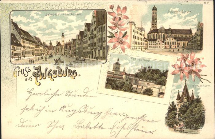 Augsburg Jakoberstr. vom Thoraus Rothes Thor St. Ulrichskirche