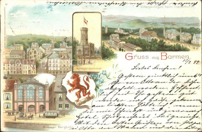 Barmen Wuppertal Kriegerdenkmal Bergbahn Villenanlagen beim Toellethurm