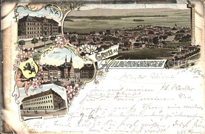 Hildburghausen Markt Bauwerk Bahnmeister Schule Maschinen und Elektrotechniker S