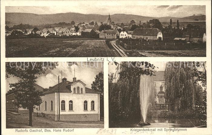 Leubnitz Plauen Gasthof Rudorf Kriegerdenkmal Springbrunnen