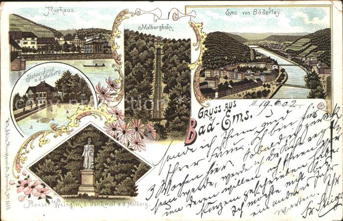 Bad Ems Kurhaus Malbergbahn Ems von Baederley Kaiser Wilhelms I Denkmal Stations
