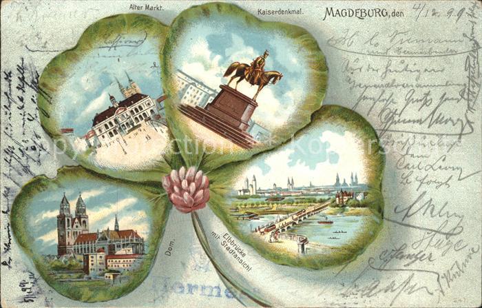 Magdeburg Kaiserdenkmal Alter Markt Elbbruecke mit Stadtansicht Dom