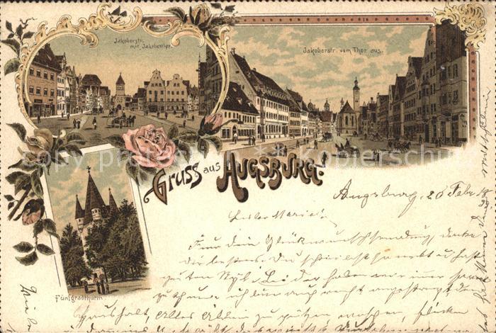 Augsburg Jakoberstr. vom Thor aus Fuenfgradturm