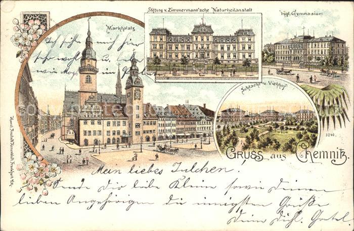 Chemnitz Marktplatz Stiftung Zimmermann'sche Naturheilanstalt Kgl. Gymnasium Sch