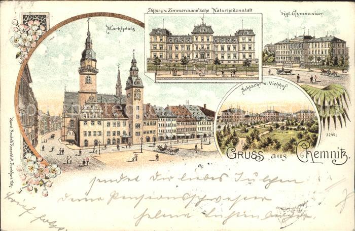 Chemnitz Marktplatz Stiftung Zimmermann'sche Naturheilanstalt Kgl. Gymnasium Sch