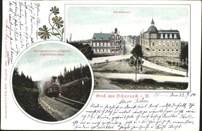 Schoeneck Vogtland Bahnhofstrasse Hoechster Bahnpunkt im Vogtland Linie Chemnitz